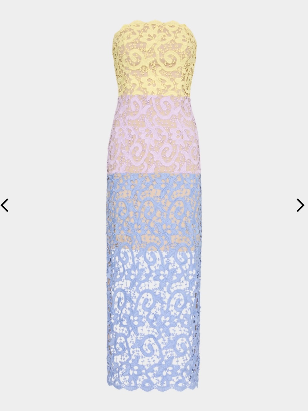Milly Strapless Colorblock Lace Gown in Yellow, Pink, and Blue